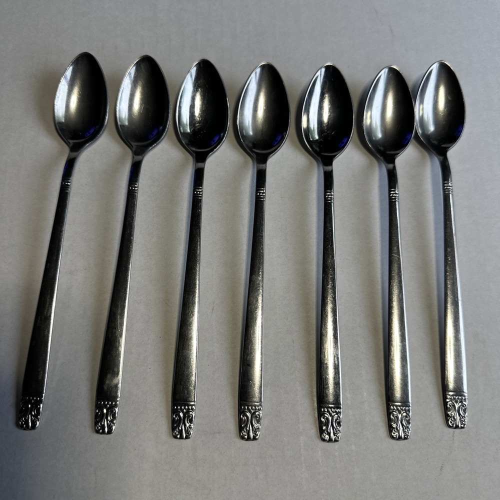 7 pc Aztec-Encore (Stainless, Wm A Rogers) by ONEIDA SILVER Ice Tea Spoons